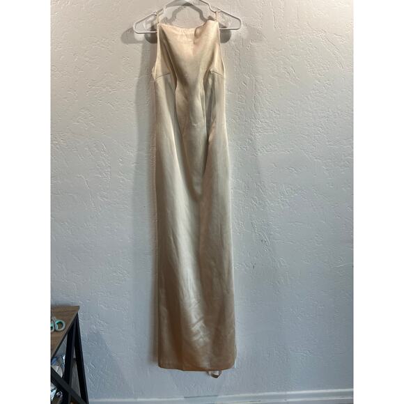 MESHKI Champagne Satin Gown XXS NWT Elegant Formal Dress with Slit - Picture 8 of 16